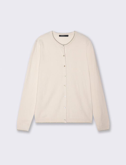 Cardigan Lungo con Bordino Lurex - Avorio