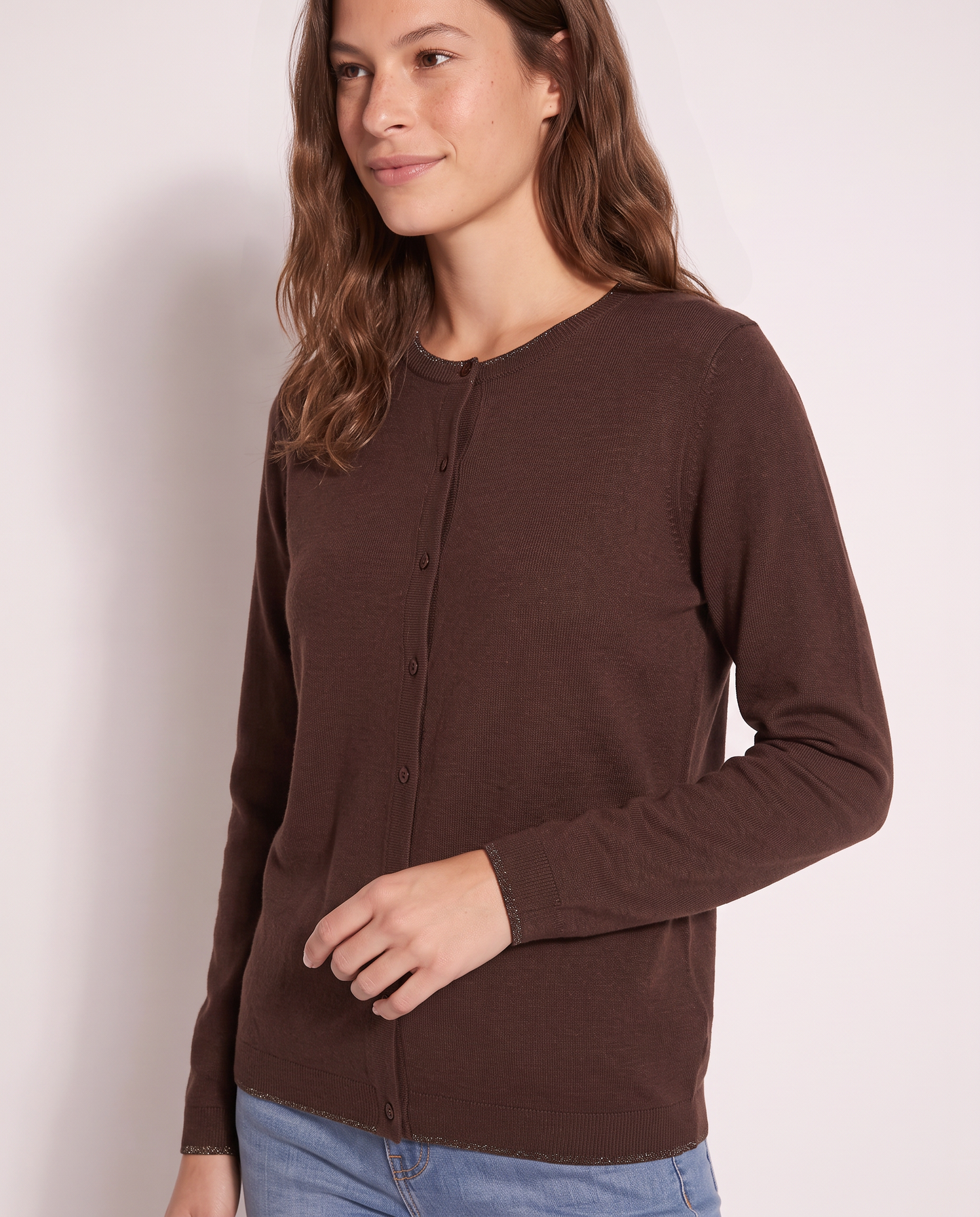 Cardigan Lungo con Bordino Lurex - Moro