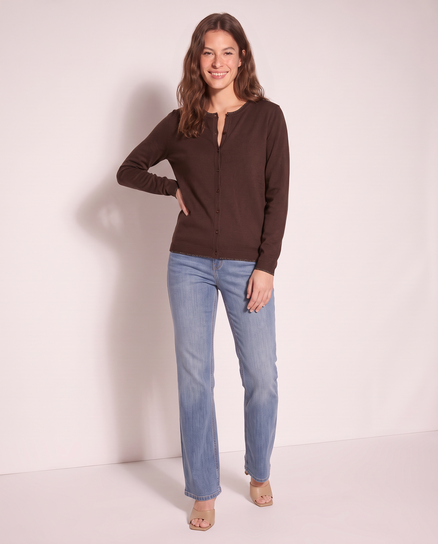 Cardigan Lungo con Bordino Lurex - Moro