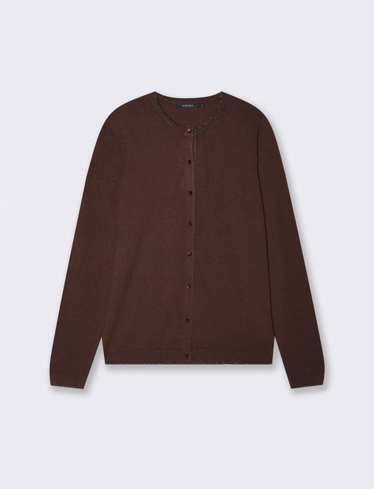 Cardigan Lungo con Bordino Lurex - Moro