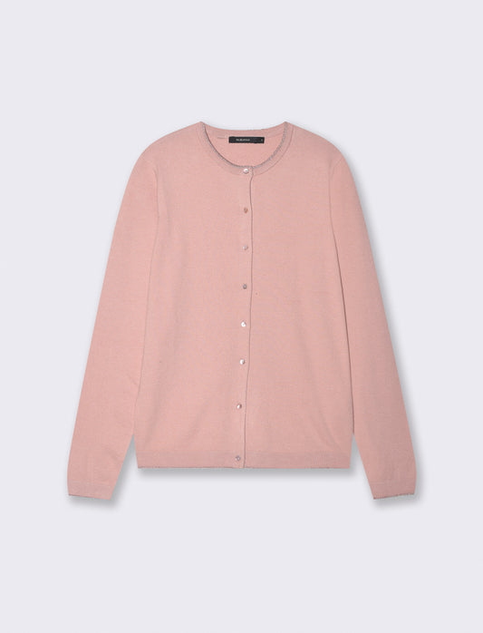 Cardigan Lungo con Bordino Lurex - Rosa polvere