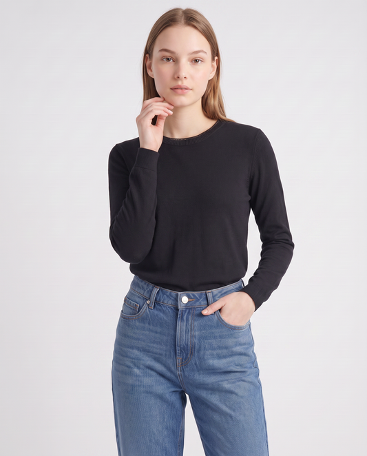 Pullover girocollo con bordino lurex - Nero