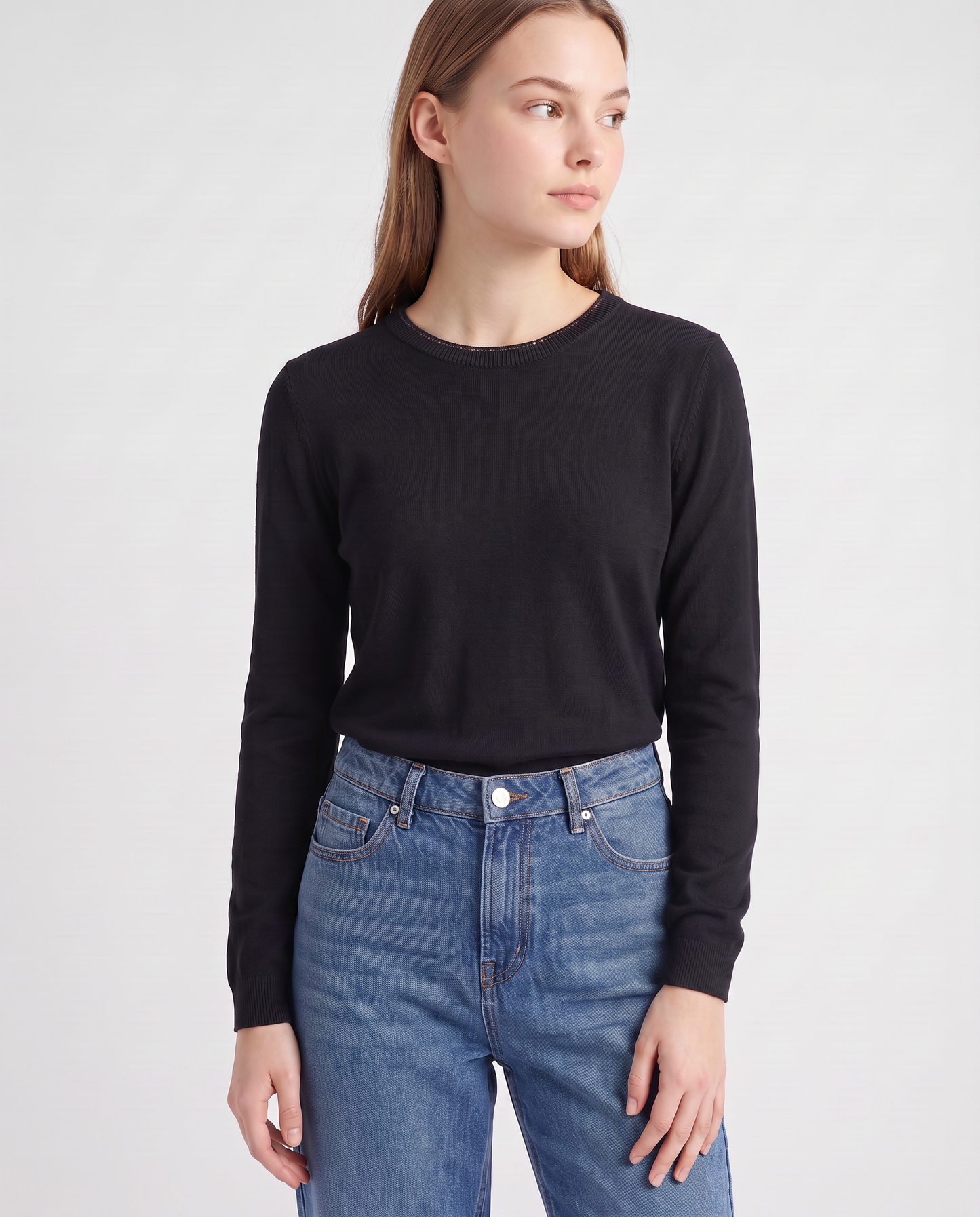 Pullover girocollo con bordino lurex - Nero
