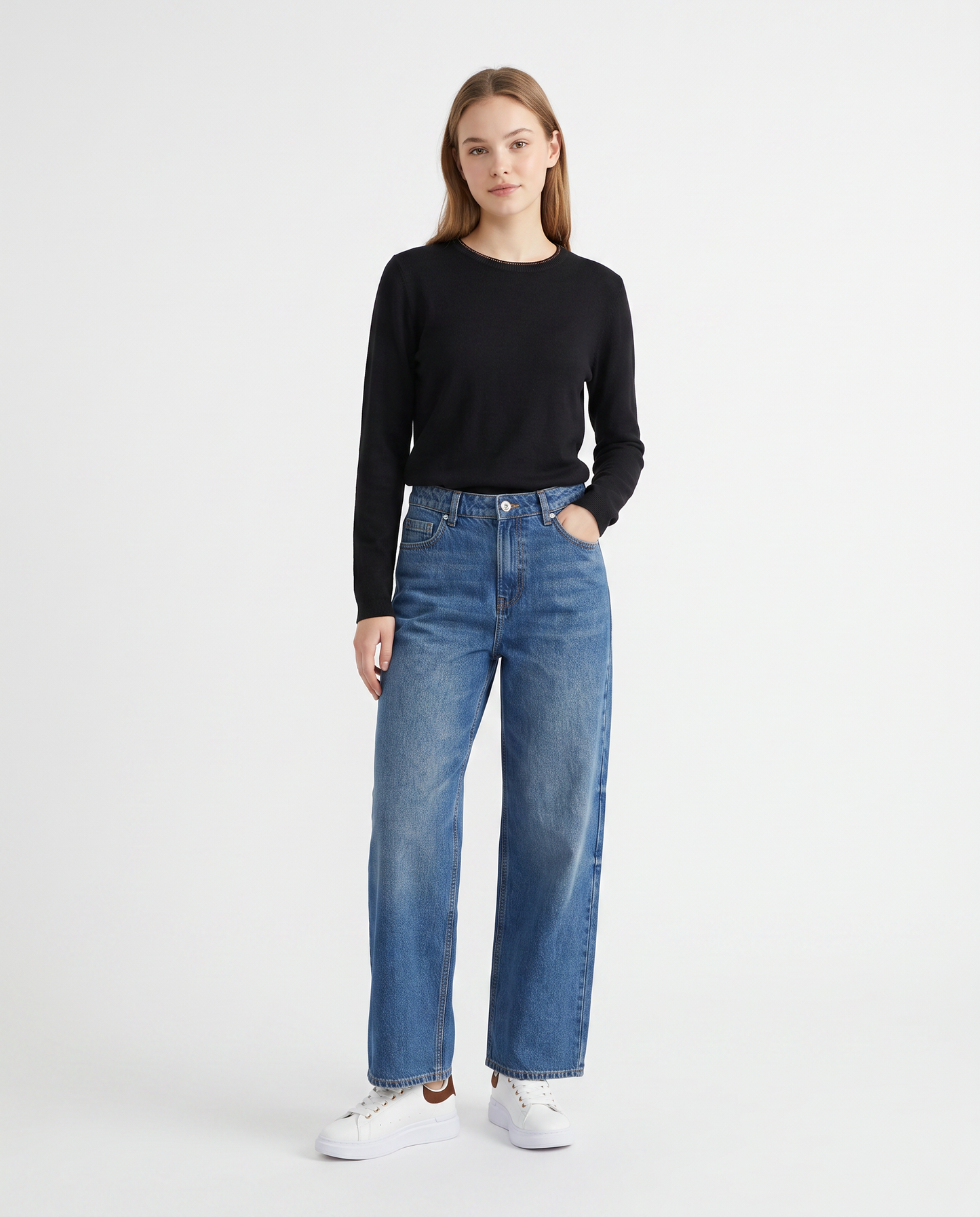 Pullover girocollo con bordino lurex - Nero