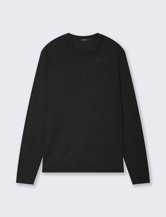 Lurex-trimmed crew neck sweater - Black