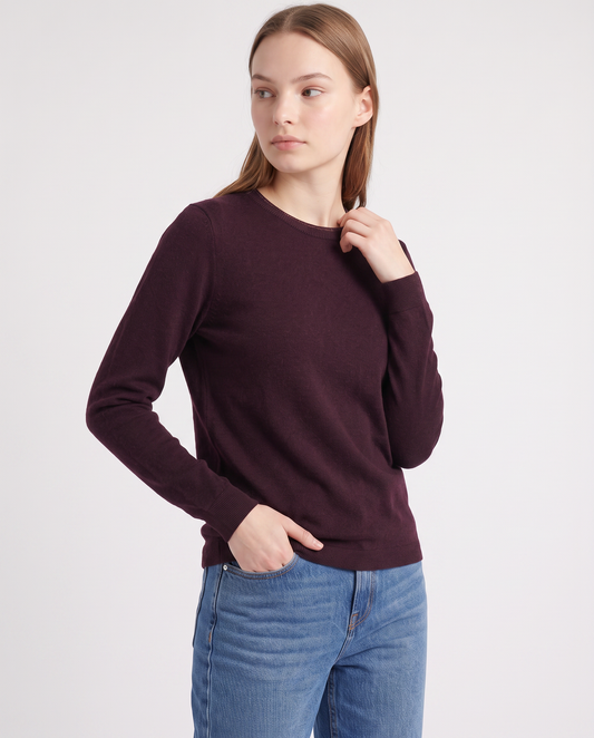 Pullover girocollo con bordino lurex - Bordeaux