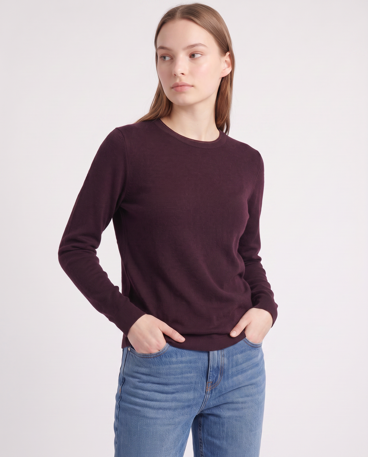 Pullover girocollo con bordino lurex - Bordeaux