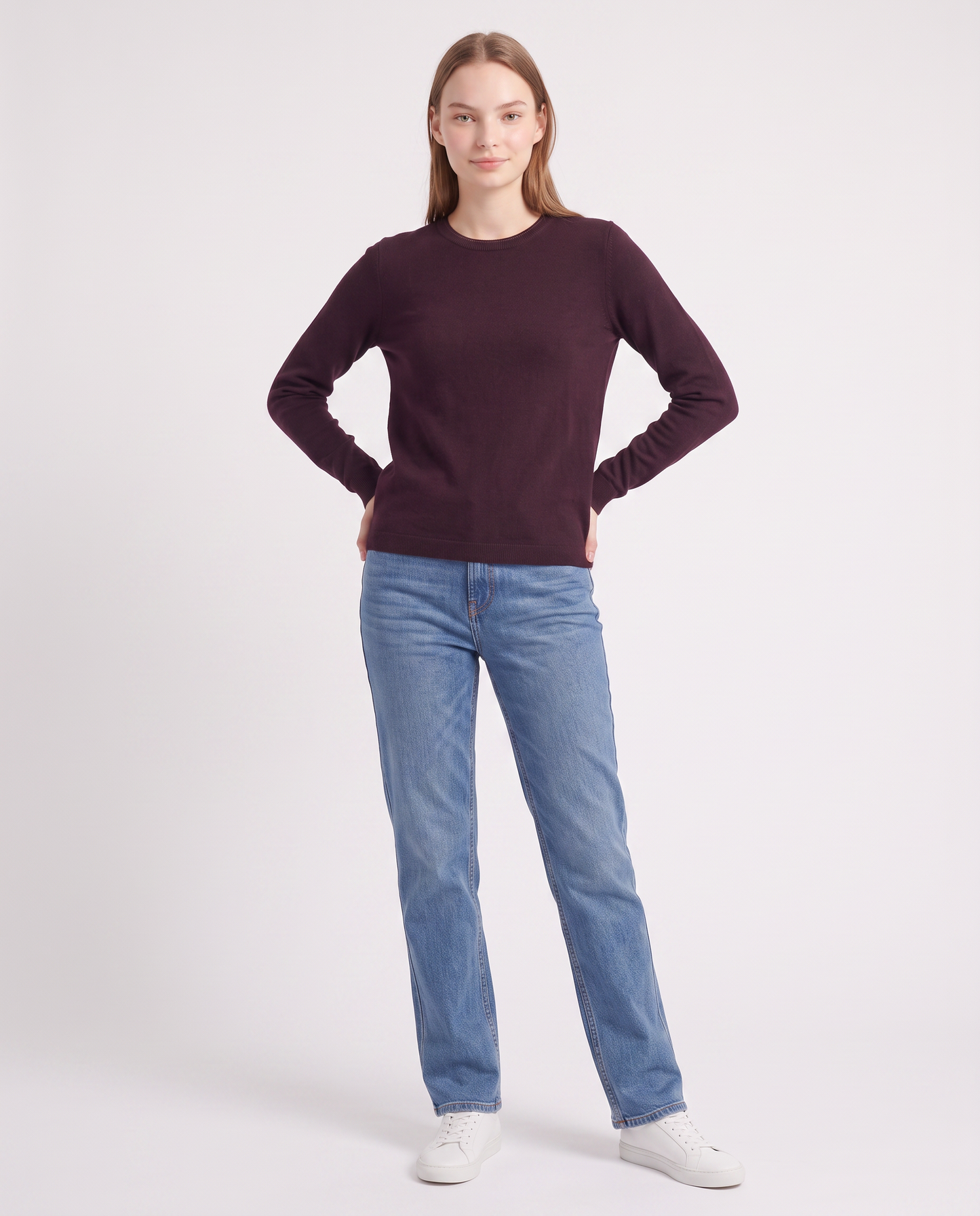 Pullover girocollo con bordino lurex - Bordeaux