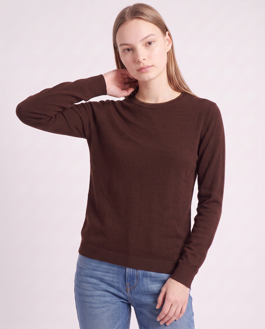 Pullover girocollo con bordino lurex - Moro