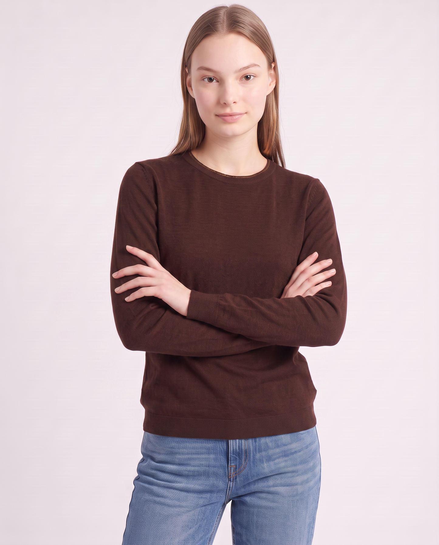 Lurex-trimmed crew neck sweater - Brown