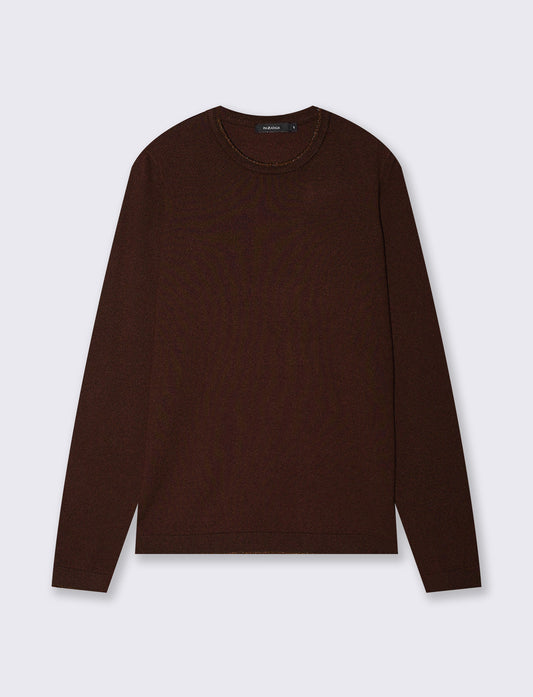Lurex-trimmed crew neck sweater - Brown