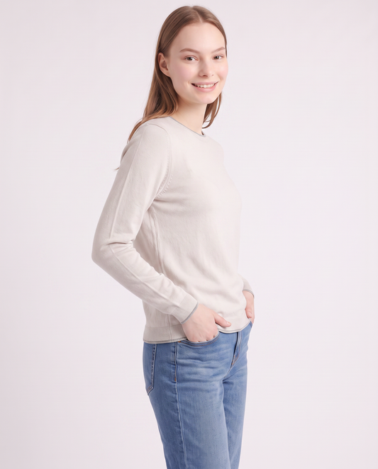 Pullover girocollo con bordino lurex - Avorio
