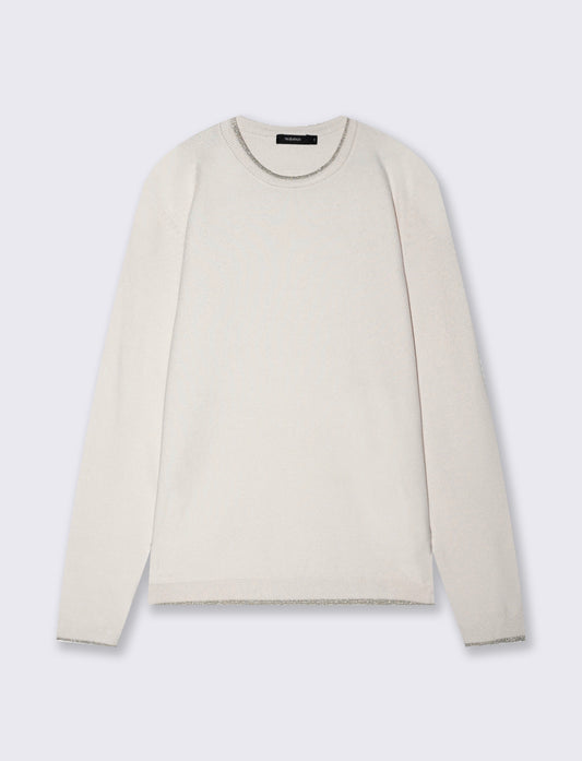 Lurex-trimmed crew neck sweater - Beige