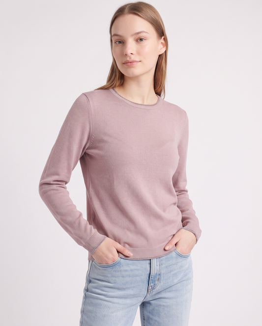 Pullover girocollo con bordino lurex - Rosa polvere