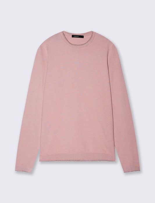 Lurex-trimmed crew neck sweater - Pink