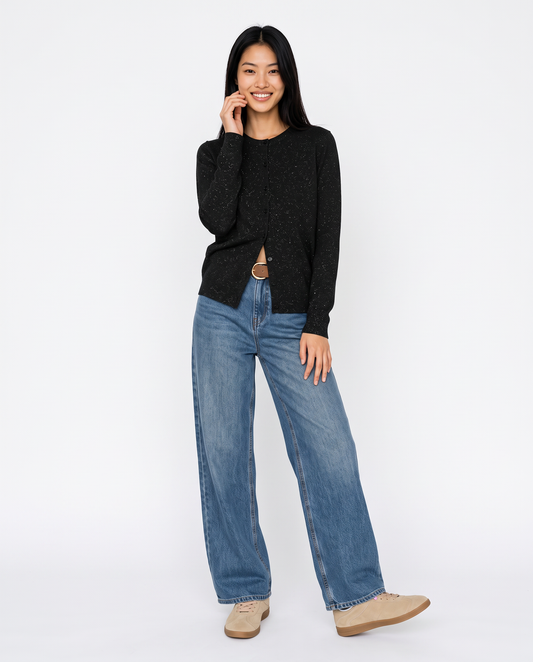 Lurex cardigan with high neck - Black