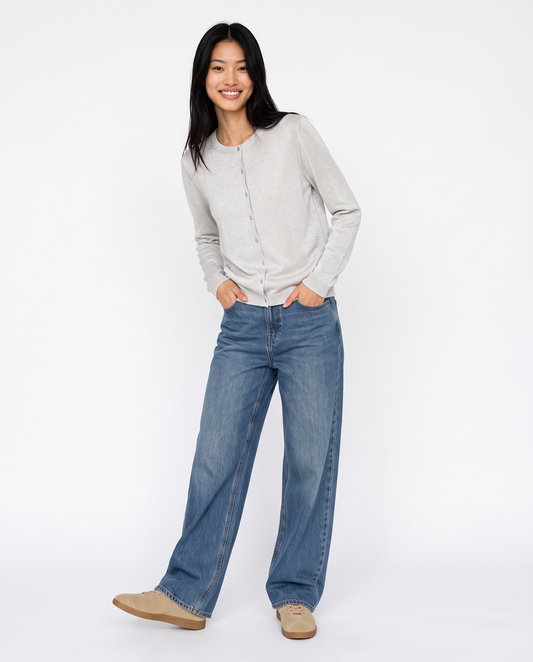 Lurex cardigan with high neck - Beige