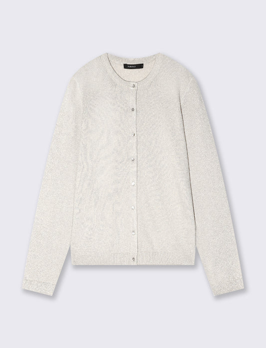 Lurex cardigan with high neck - Beige