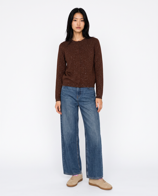 Lurex cardigan with high neck - Brown