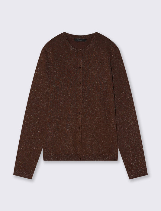 Lurex cardigan with high neck - Brown