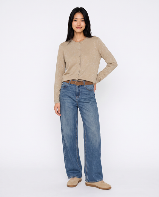 Lurex cardigan with high neck - Beige