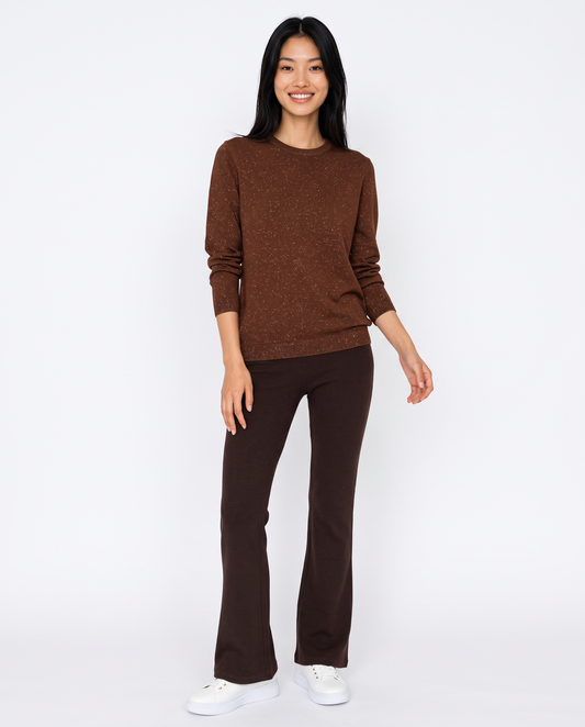 Long sleeve lurex sweater with crew neck - Brown