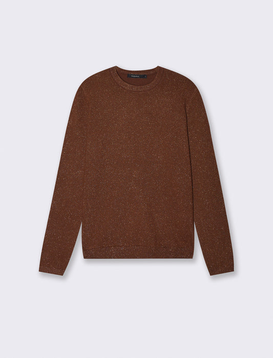 Long sleeve lurex sweater with crew neck - Brown