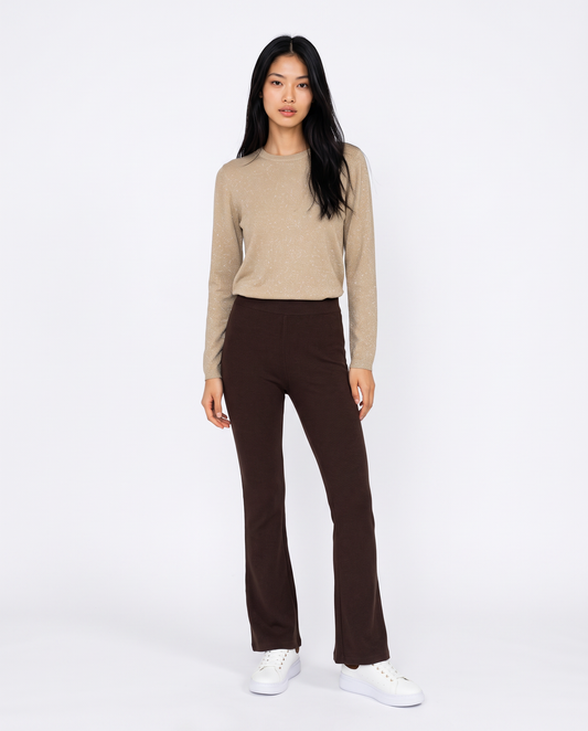 Long sleeve lurex sweater with crew neck - Beige