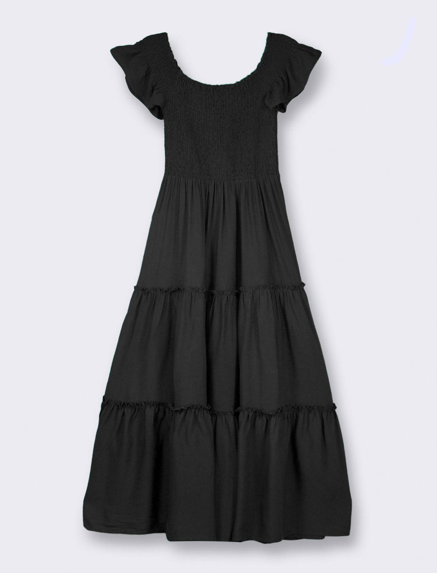 Front Button Dress with Belt, Flared Line - Black