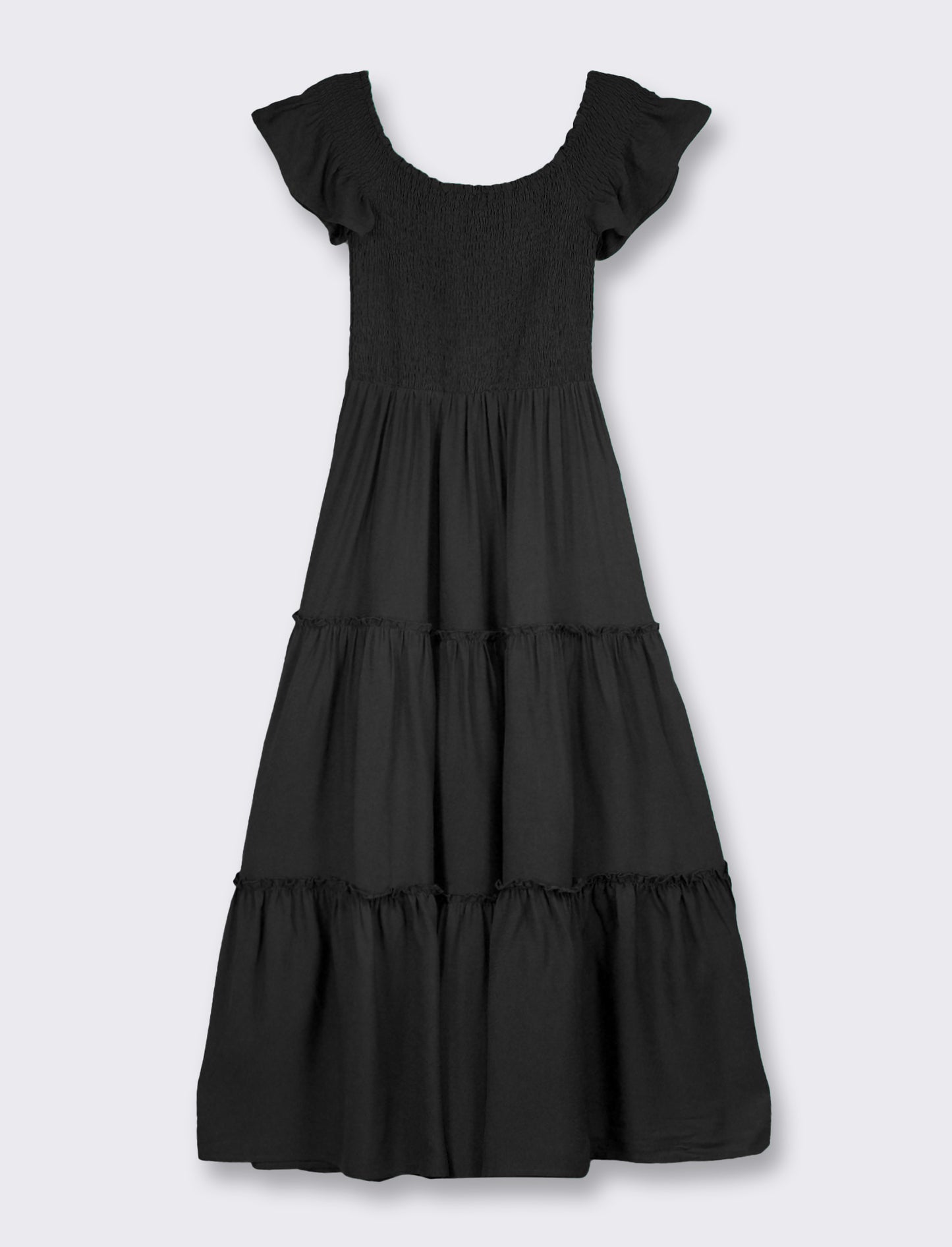 Front Button Dress with Belt, Flared Line - Black