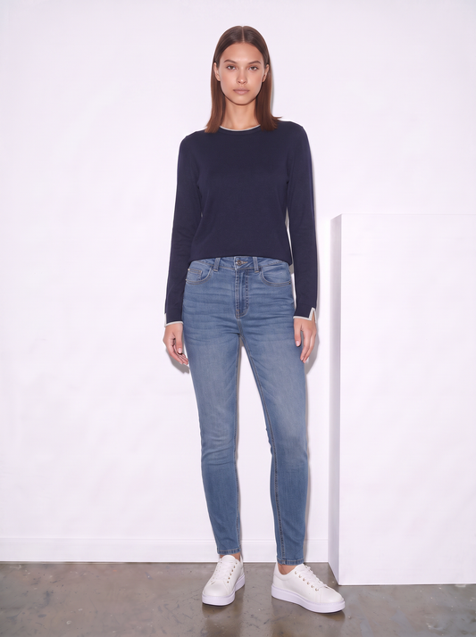 Regular Contrast Crew Neck Sweater - Blue