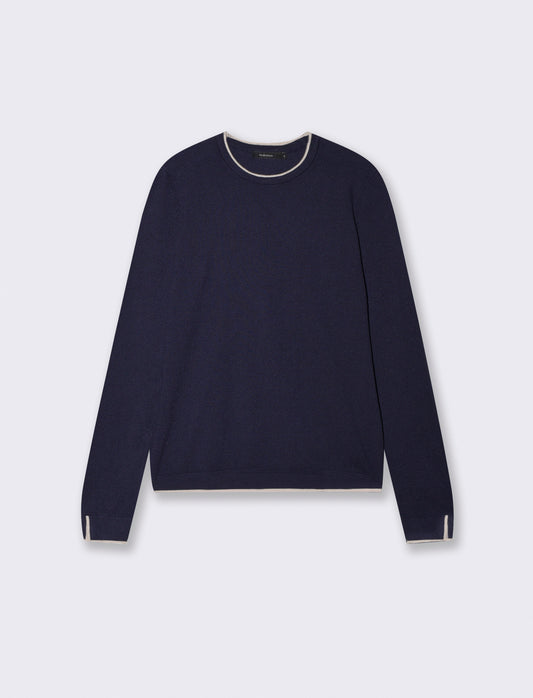 Regular Contrast Crew Neck Sweater - Blue