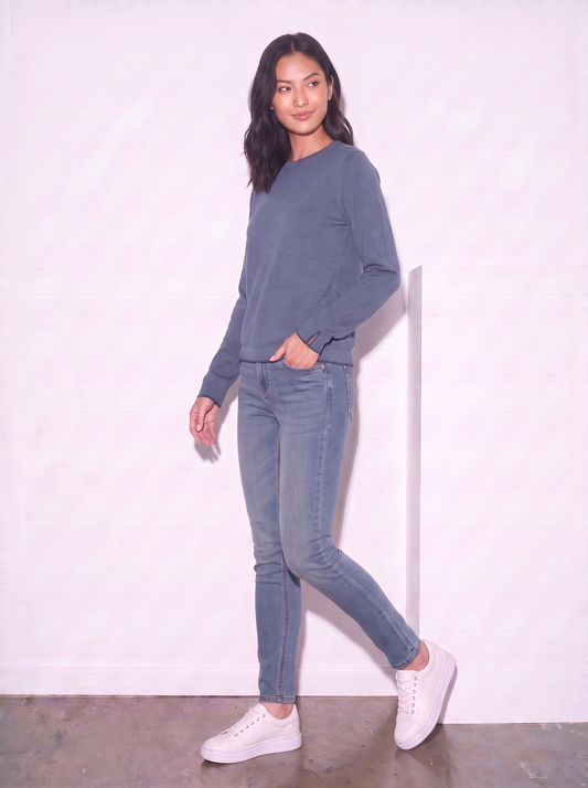 Regular Contrast Crew Neck Sweater - Blue