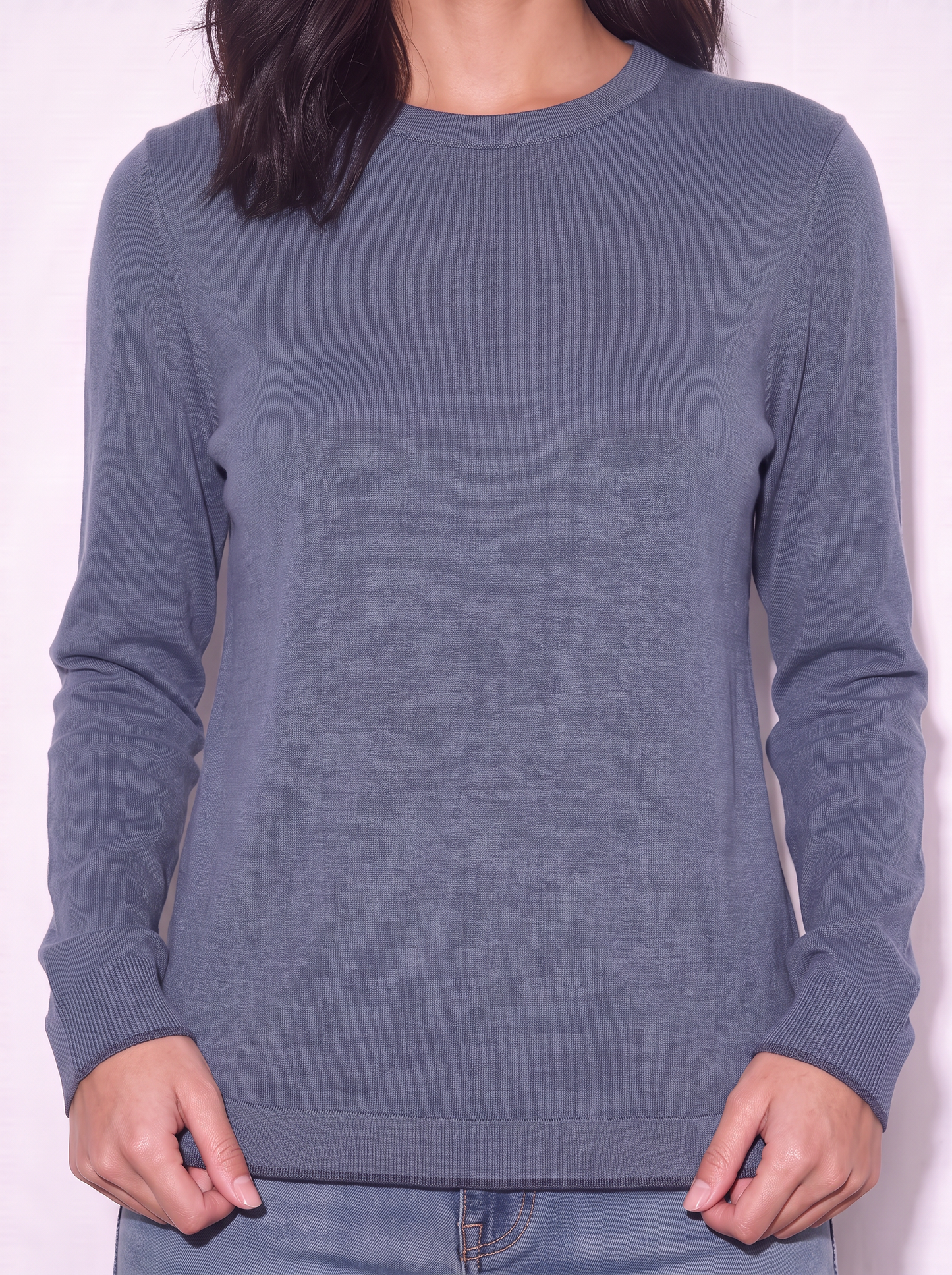 Regular Contrast Crew Neck Sweater - Blue