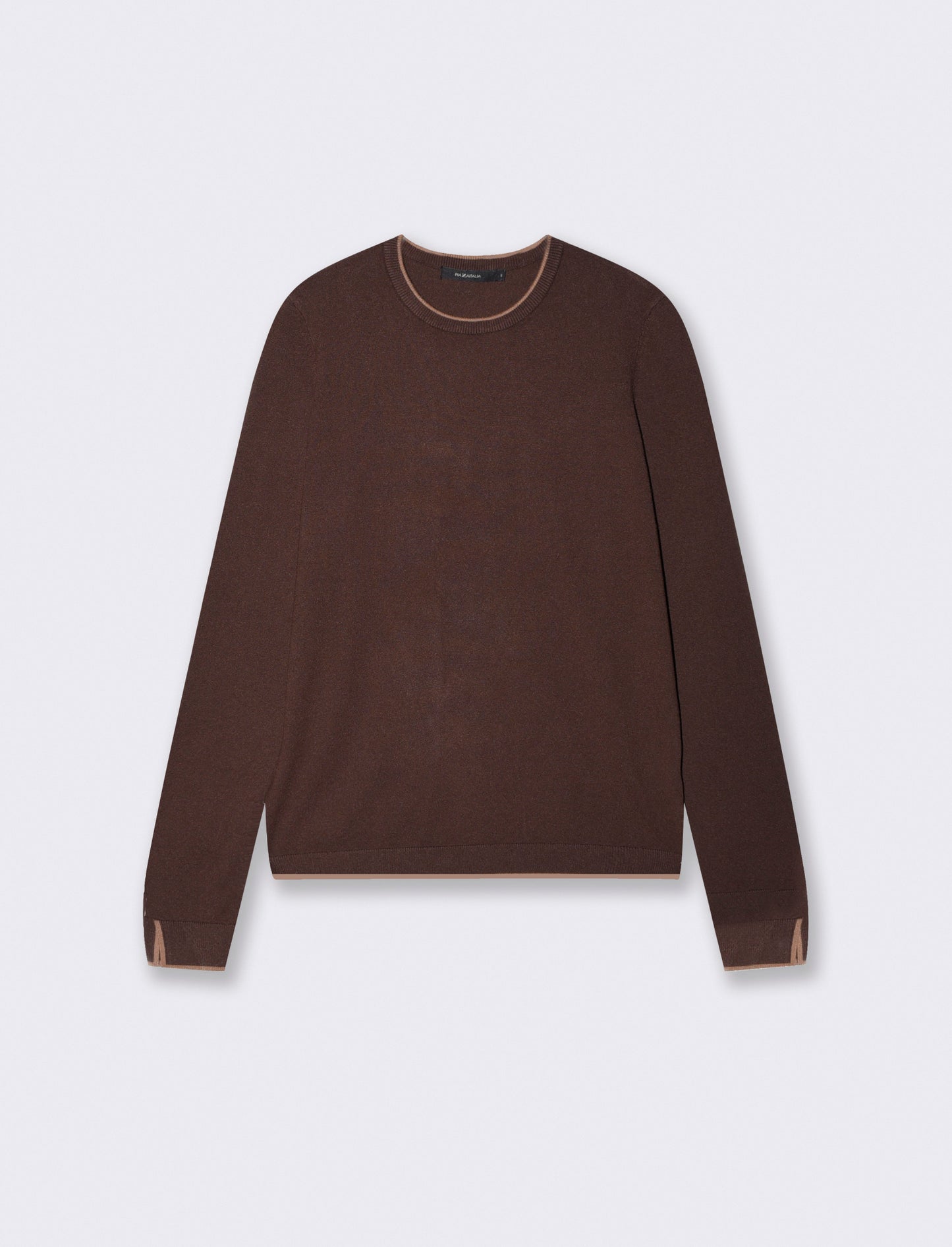 Regular Contrast Crew Neck Sweater - Brown