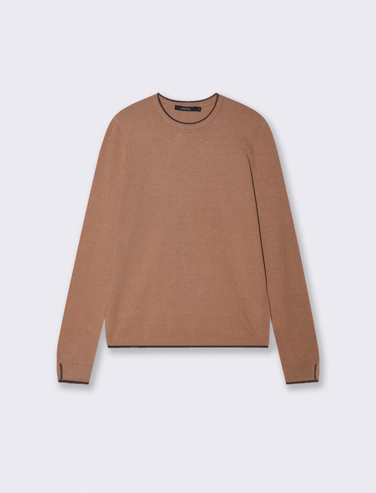 Pullover girocollo con contrasto regolare - Cammello