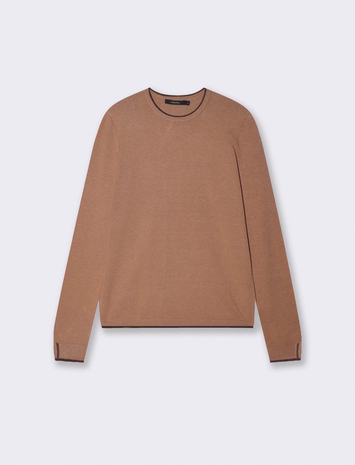 Pullover girocollo con contrasto regolare - Cammello