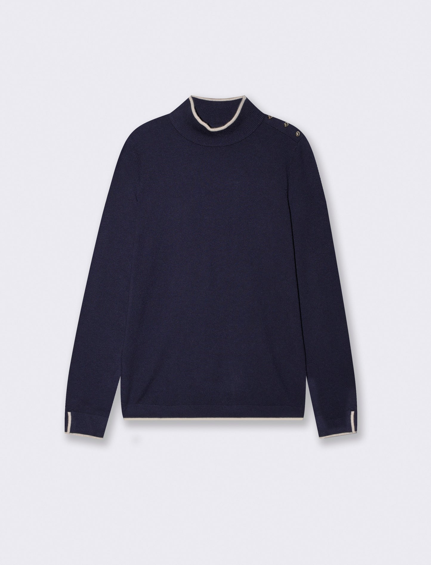 Pullover collo alto con contrasto e bottoni - Blu