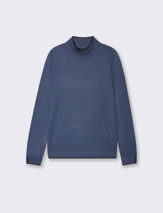 Pullover collo alto con contrasto e bottoni - Denim
