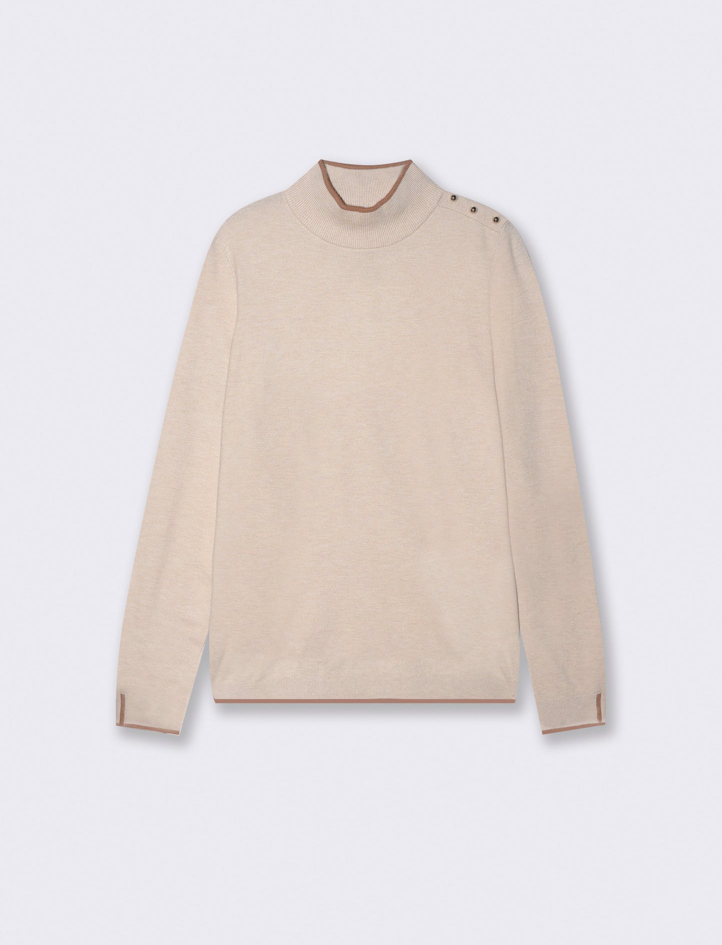 Pullover collo alto con contrasto e bottoni - Avorio