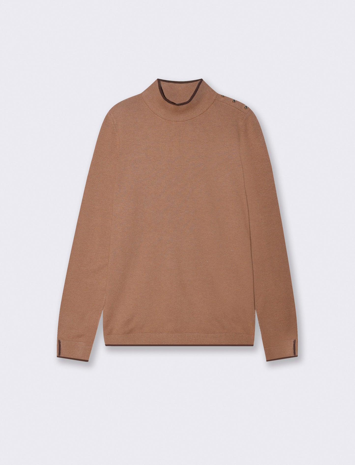 Pullover collo alto con contrasto e bottoni - Cammello