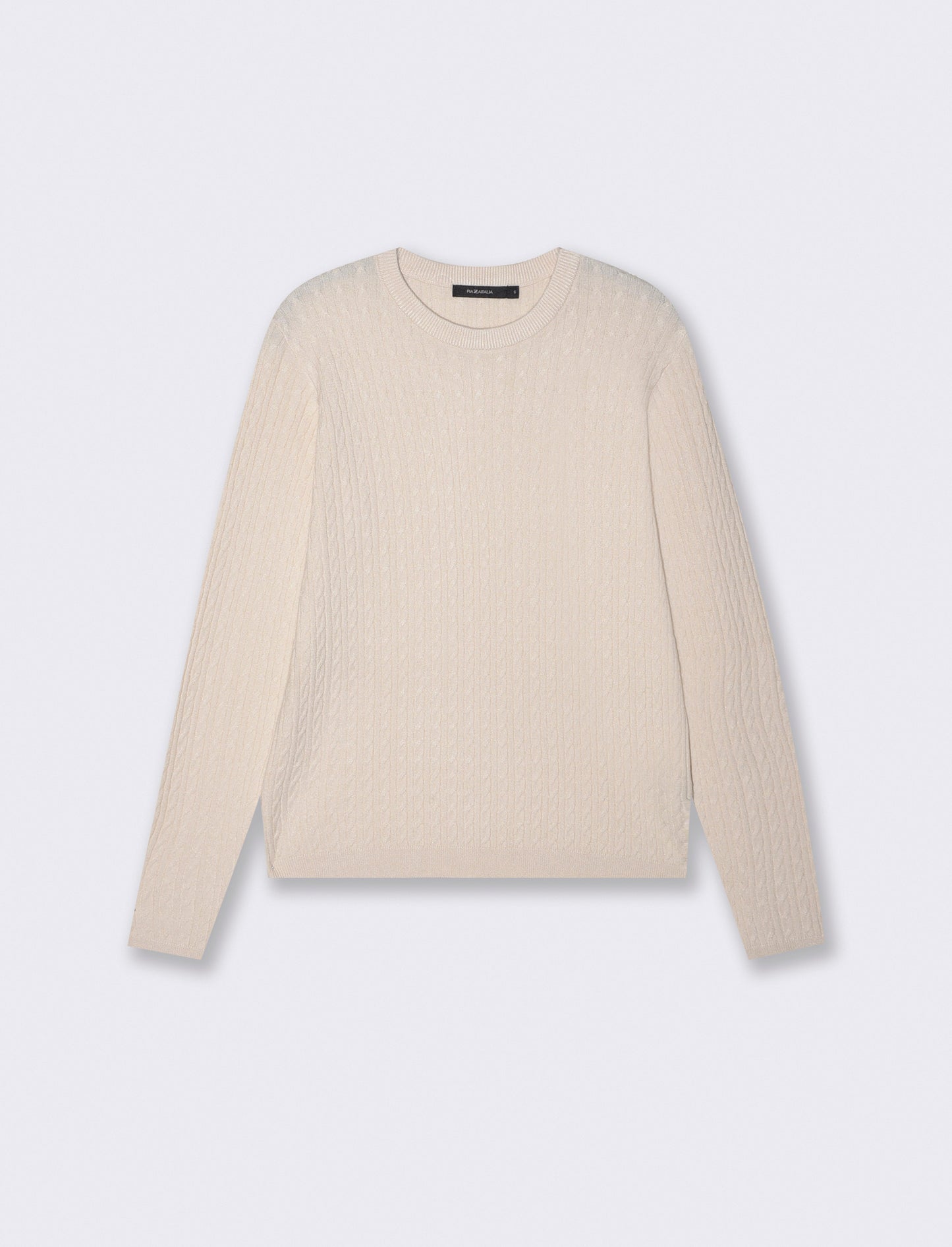 Long Sleeve Crew Neck Cable Knit Sweater - Beige