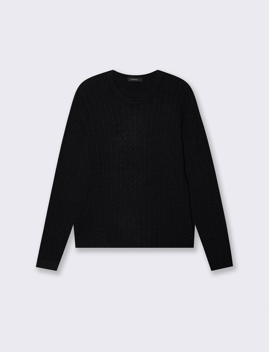 Pullover a trecce manica lunga girocollo - Nero