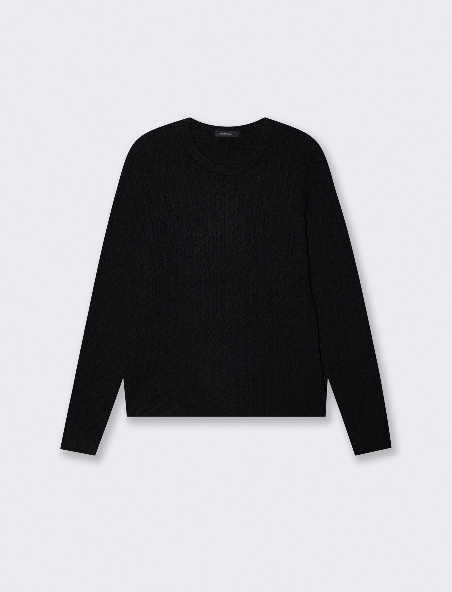 Pullover a trecce manica lunga girocollo - Nero