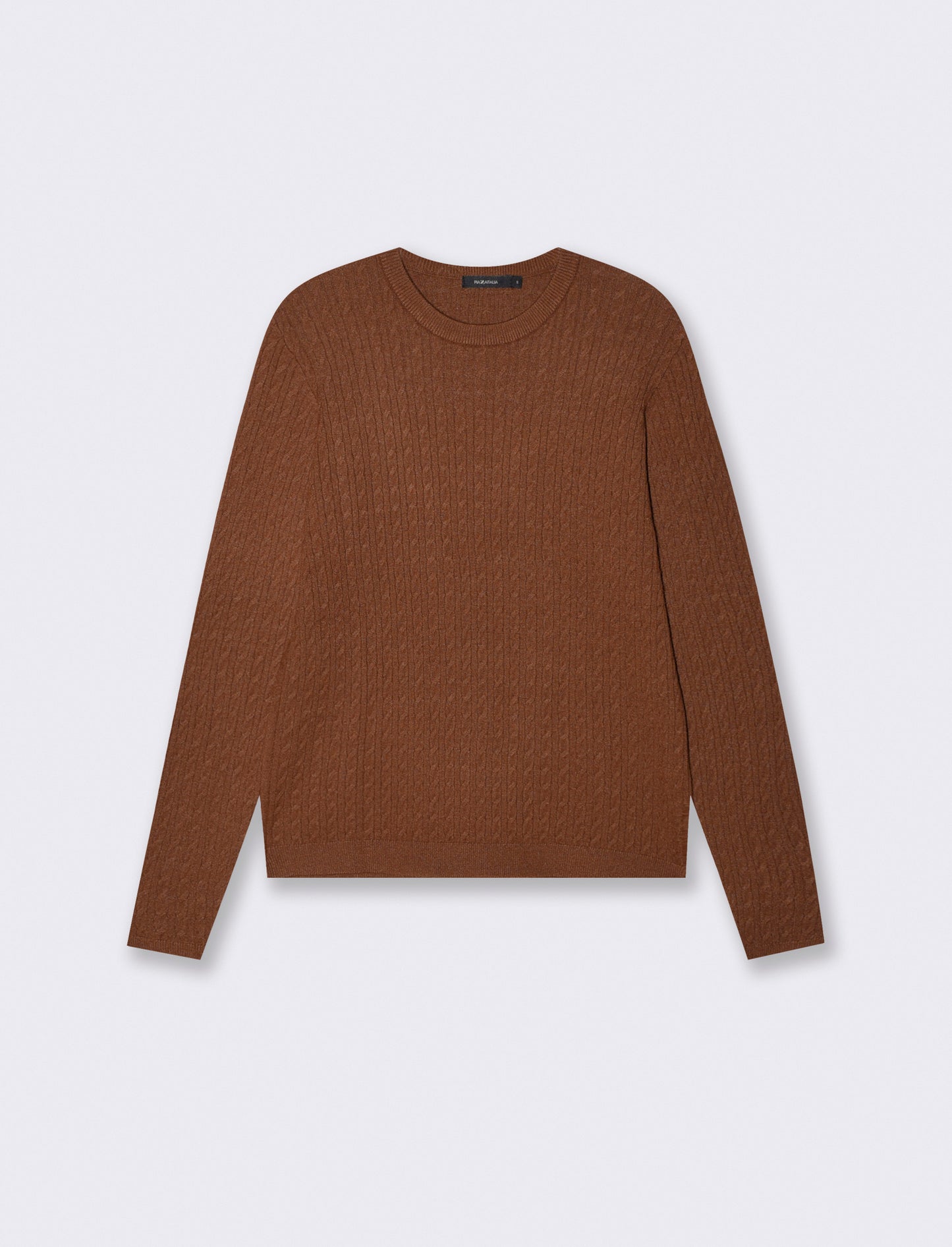 Long Sleeve Crew Neck Cable Knit Sweater - Brown