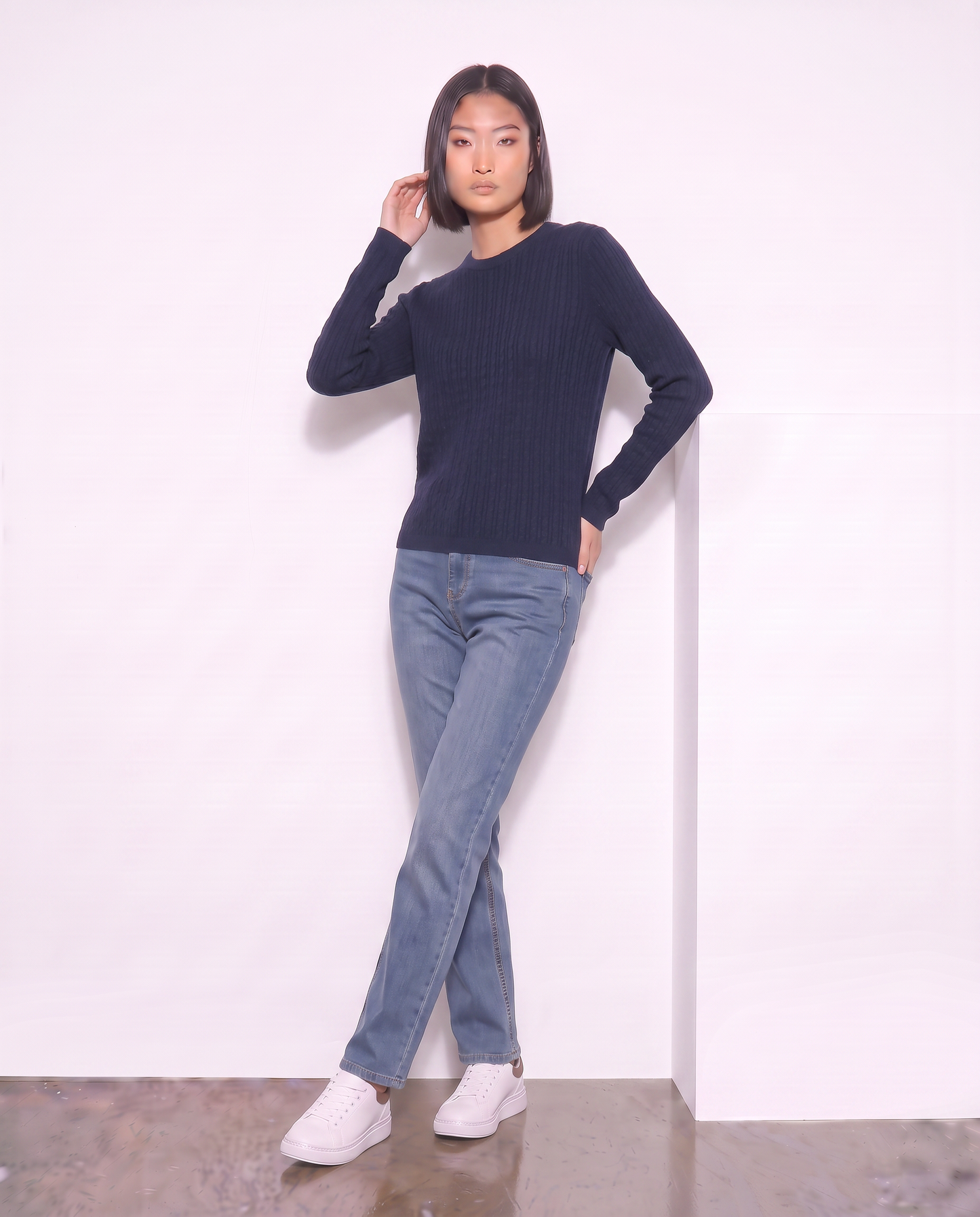 Long Sleeve Crew Neck Cable Knit Sweater - Green
