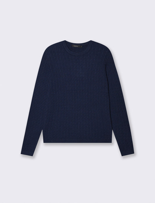 Pullover a trecce manica lunga girocollo - Verde petrolio