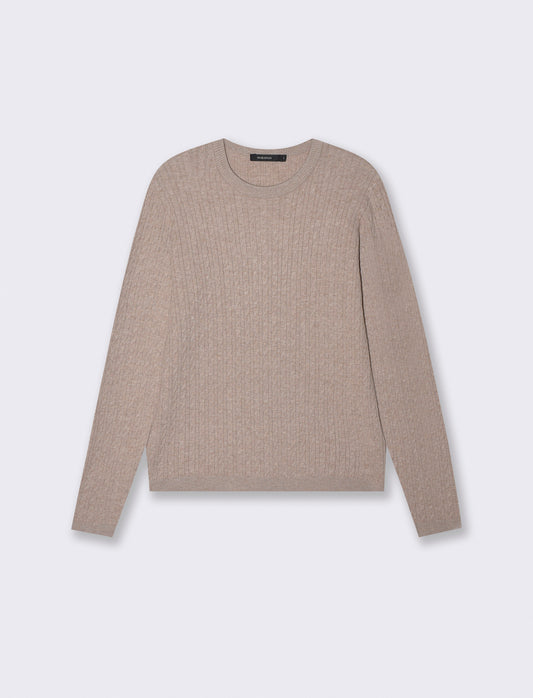 Pullover a trecce manica lunga girocollo - Beige grano