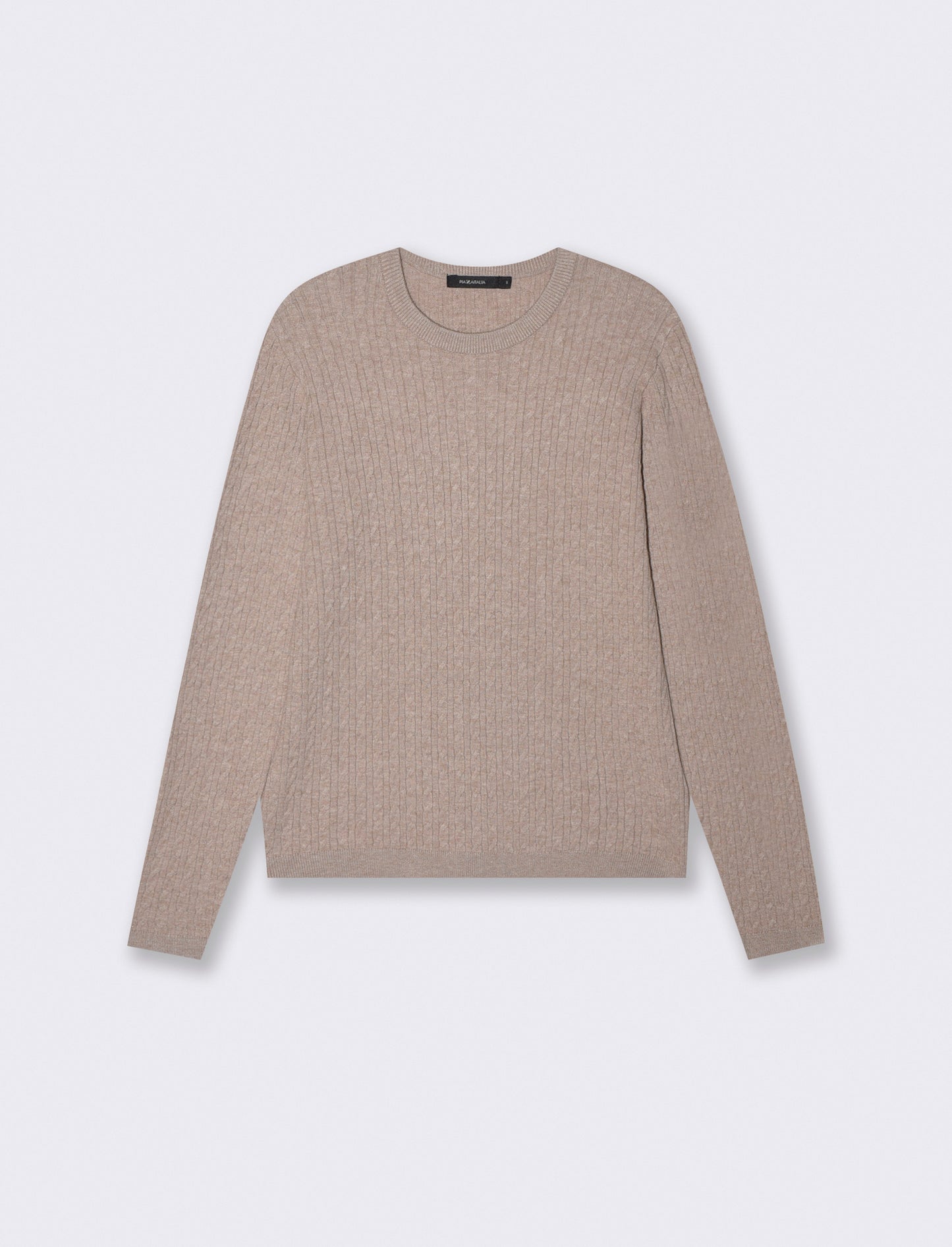 Long Sleeve Crew Neck Cable Knit Sweater - Beige