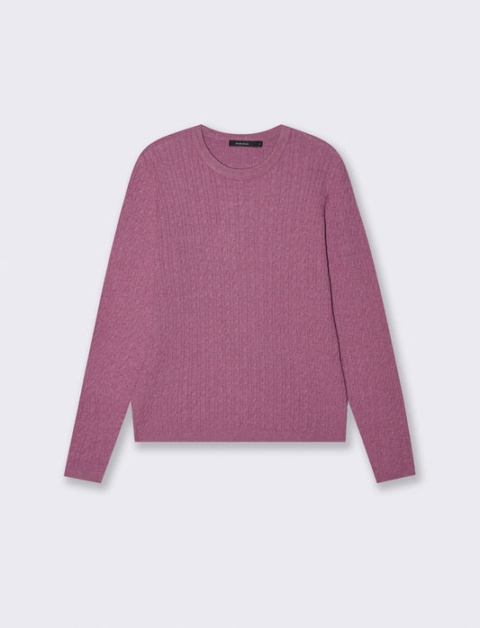 Pullover a trecce manica lunga girocollo - Viola malva